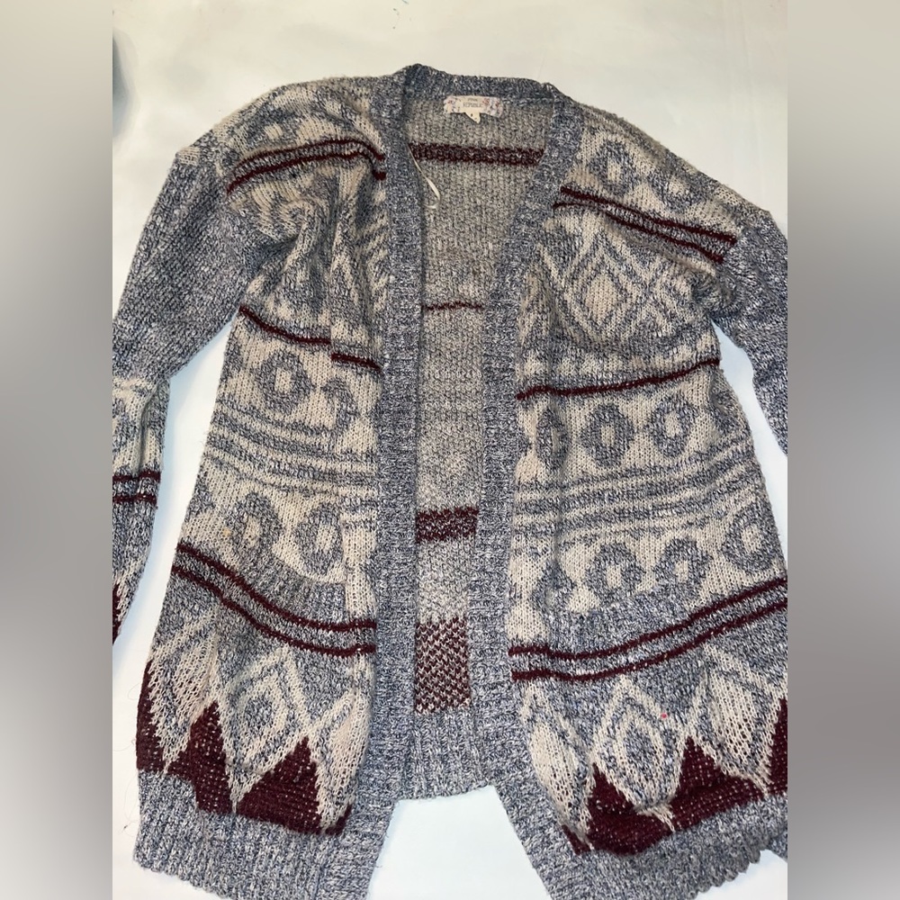 Pink republic cardigan Blue and rust red